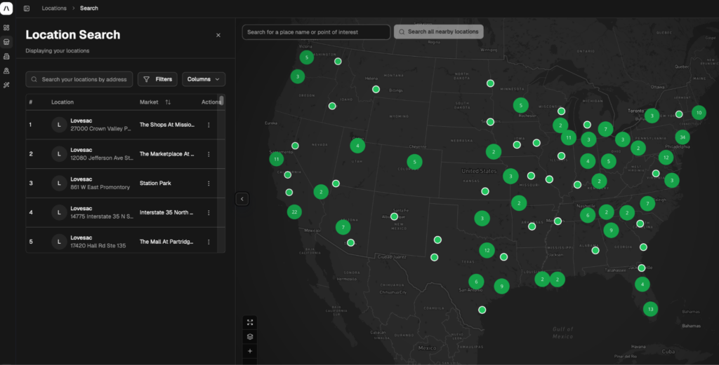 Location search in PassBy's Almanac platform
