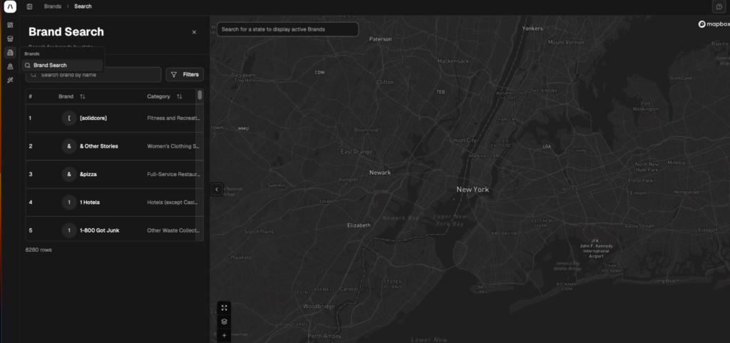 Brand sidebar selection in Almanac to create a competitor foot traffic report