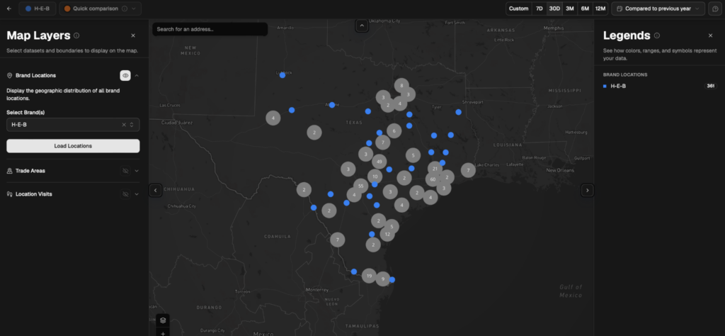 Location filter map view in Almanac, PassBy
