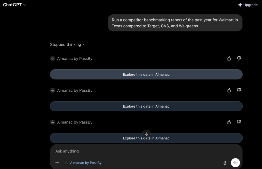 ChatGPT LLM integration loading links to Almanac platform
