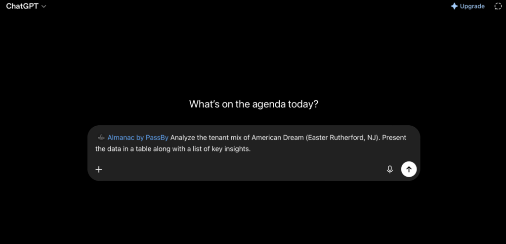 Starting an AI chat on tenant mix through the Almanac by PassBy app