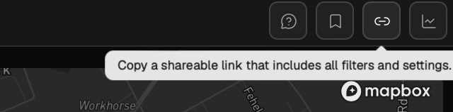 Link share button in the Almanac platform in the top right of the dashboard